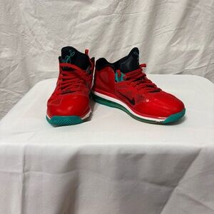 Nike LeBron 9 Low "Liverpool" in a Red, Black, White, and Green.